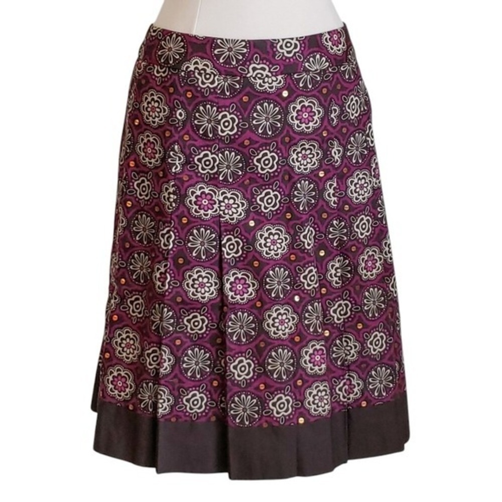 Ann Taylor Loft Purple & Brown Floral Sequin‎ Pleated A-Line Skirt- 2 Petite, 2P